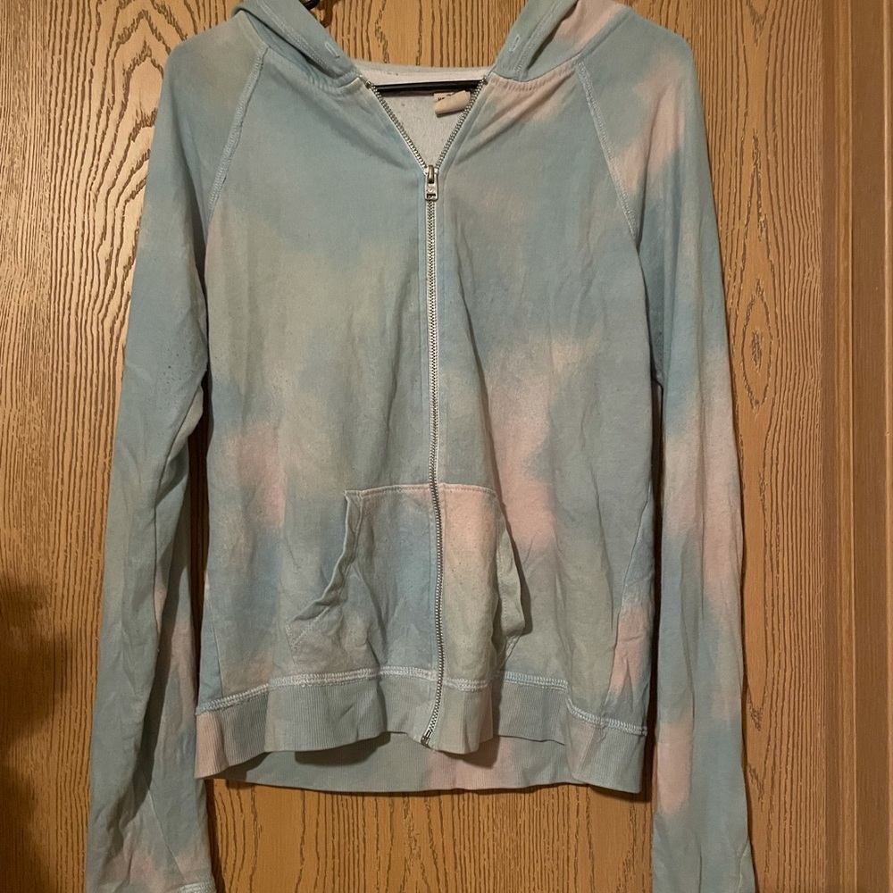 Hollister blue and white zip up hoodie, size M